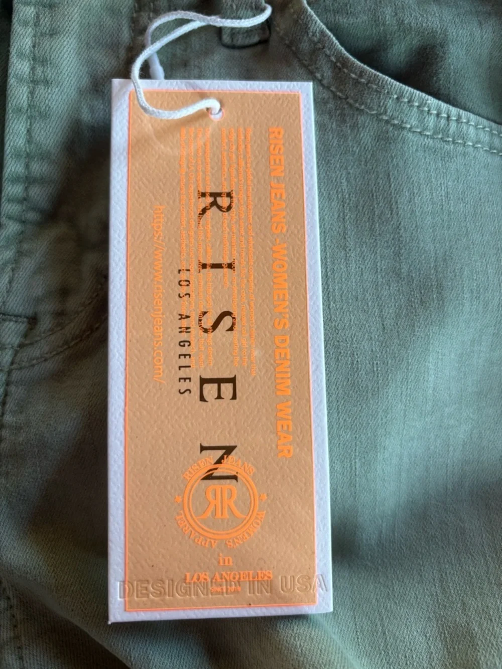 Risen Jeans High Rise Fray Wide Leg Olive Jeans NWT - Picture 8 of 10
